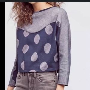 Anthropologie Post Metallic Silver Polka Dot Sweater Pullover Small Dolman Sm S